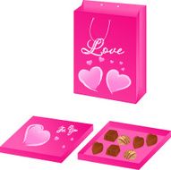 Pink valentine paper packet with chocolate candy box