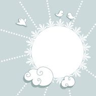 Blue vintage card with birds and clouds digital scrap-booking