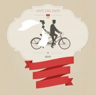 Funny wedding invitation with tandem bicycle