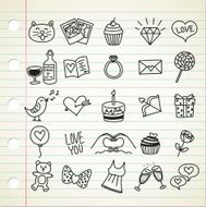 set of simple valentine icon in doodle style N2