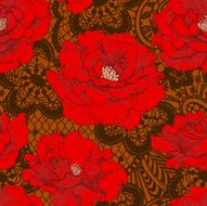 Red Rose Brown Lace Seamless Pattern N2