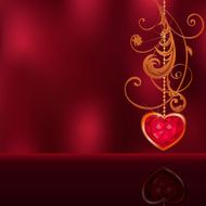 Celebratory background with jeweler ruby heart and floral ornament