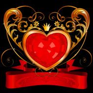 Ornate crystal heart with red classical banner