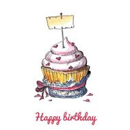 Watercolor birthday card with a cute cupcake N2