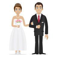 Groom and bride hold hands