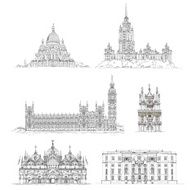 Famous buildings of Euripe sketch collection Paris Venice Moscow London N2