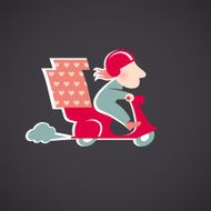 Funny pizza delivery man on red motorbike