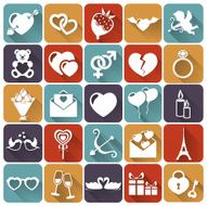 Set of love and romantic flat icons Vector illustration