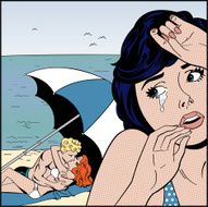 Comic book illustration depicting heartbreak