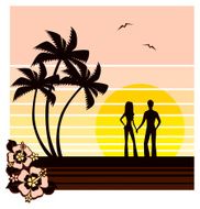 Retro sunset couple silhouette