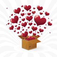 Valentine&#039;s day box with fly hearts