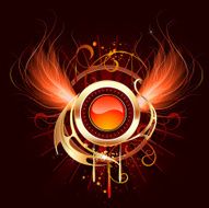 hot round banner with fiery wings