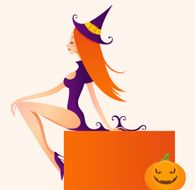 Sexy witch with pumpkin and card