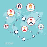 Social network concept People avatars on world map background