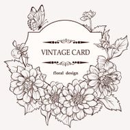 Vintage hand drawing background with dahlia flowers and butterfly N2