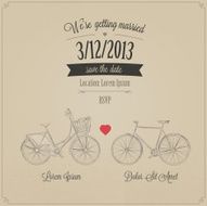 Grunge retro wedding invitation with tandem vintage bicycles