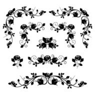 Vintage calligraphic vignettes with rose buds Vector illustration