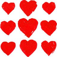 Red acrylic painted vector hearts set