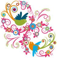 Floral Wreath with Couple Birds