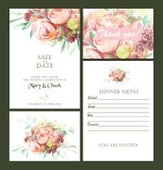 Wedding invitation set with watercolor flowers