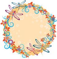 Dragonfly and Floral in Circle Frame