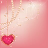 Pink wedding background with pearls waves and jeweler ruby heart
