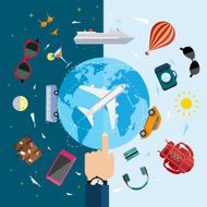 Icons of traveling planning vacation tourism and journey objects
