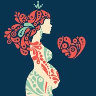 Pregnant woman silhouette with abstract decorative flowers