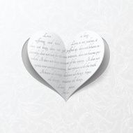 White wedding card with paper heart