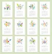 Calendar 2015 with flowers and birds Isolated Vector
