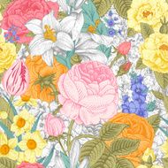 Summer seamless vintage floral pattern Colorful flowers roses