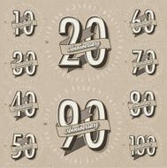 Anniversary sign collection and cards design in retro style N7