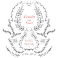 Branches and leaves nature hand-drawn elements set