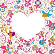 Valentine Flowers with Birds Heart Shape Frame