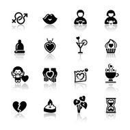 Set love black icons romantic symbols