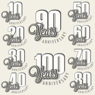 Anniversary sign collection and cards design in retro style N8