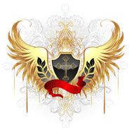 black shield with golden wings