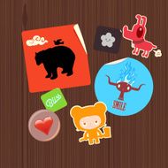 Completely sticky sticker set on wood illustration