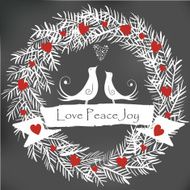 Christmas lovely birds chalk drawing on blackboard