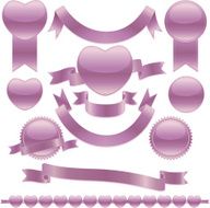 Shiny Pink Hearts Ribbons and Stickers Set