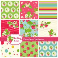Set of Seamless Patterns and Backgrounds - Strawberry Shabby