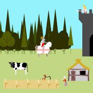 medieval life flat style peasants knight princess vector