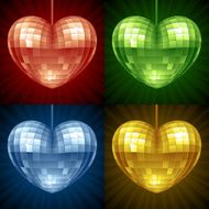 Vector mirror disco ball in the shape of heart N2