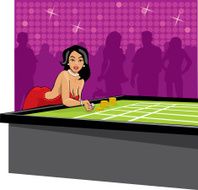 Flirting woman throwing dice