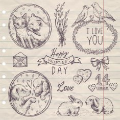hand drawn vintage set Valentine's Day N2