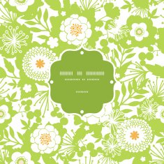 Green and golden garden silhouettes frame seamless pattern background