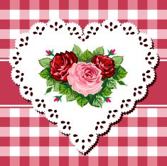 Vintage rose bouquet on lace heart