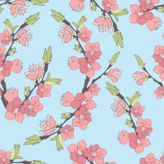 Cherry branch in blossom Seamless texture N3
