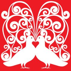 white doves kissing pair pattern with a heart symbol