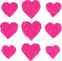 Pink acrylic color painted hearts set